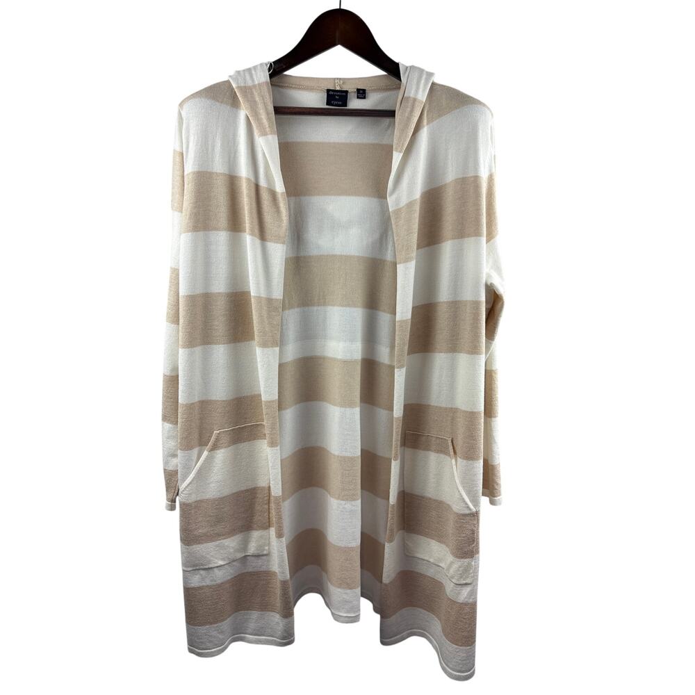 Women’s Devotion by Cyrus Size 1X Cream & Tan Striped Hooded Sweater